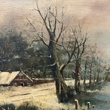 Expressive Winter Landscape Oil Painting "Snowy Cabin" Elegant Large Art Holland Art Shop
