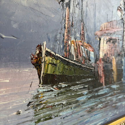 Handcrafted Harbor Scene Oil Painting "Ornate Frame" Refined Small Art Holland Art Shop