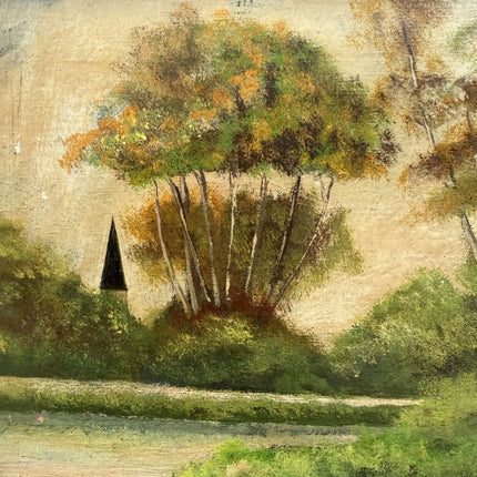 19th Century Antique Landscape Oil Painting "Framed Tree" Small Artwork Holland Art Shop