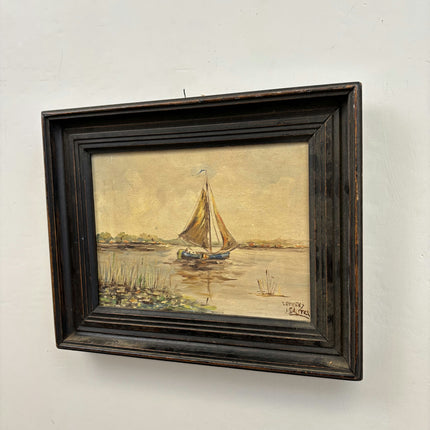 Traditional Seascape Oil Painting "Sailing Boat" Vintage Small Art Holland Art Shop
