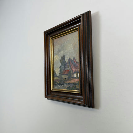 Traditional Landscape Oil Painting "Red Roofed House" Authentic Small Artwork Holland Art Shop