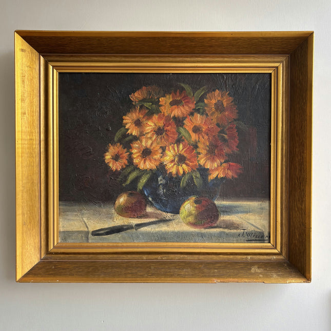 Elegant Floral Still Life Oil Painting "Sunflower Bouquet" Vintage Artwork Holland Art Shop
