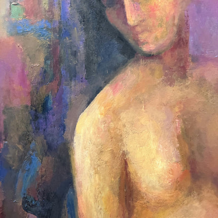 Expressive Portrait Oil Painting "Seated Nude" Vintage Large Artwork Holland Art Shop