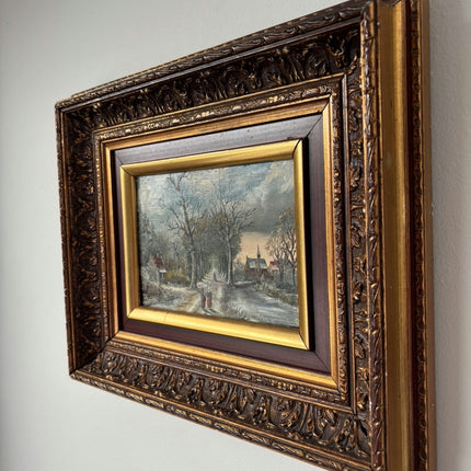 Striking Oil Painting Scenery "Winter Walkers" Fine Small Artwork Holland Art Shop