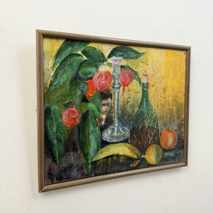 Expressive Flowery Still Life Oil Painting "Glass Decanter" Detailed Artwork Holland Art Shop