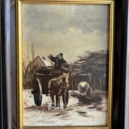 Rustic Farm Oil Painting "Horse Cart" Elegant Small Art Holland Art Shop