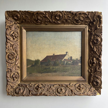 19th Century Antique Farm Oil Painting "Gilded Frame" Art Holland Art Shop