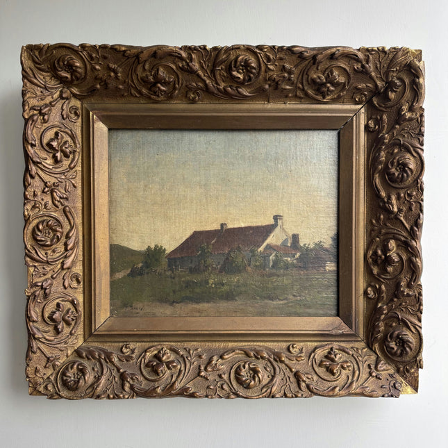 19th Century Antique Farm Oil Painting "Gilded Frame" Art Holland Art Shop