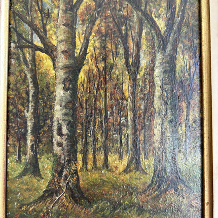 Antique Landscape Oil Painting "Birch Trees" Detailed Small Art Holland Art Shop