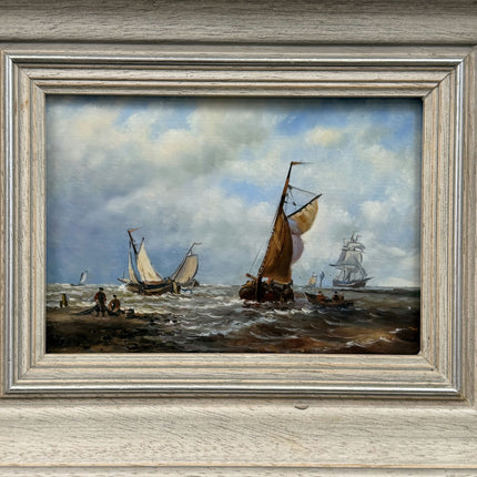 Detailed Seascape Oil Painting "Brown Sailboat" Vintage Small Artwork Holland Art Shop