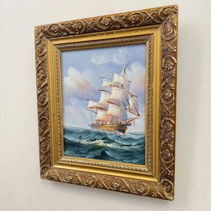 Refined Seascape Oil Painting "Sailing Ship" Elegant Small Artwork Holland Art Shop