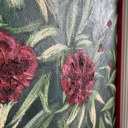 Classic Landscape Oil Painting "Red Flowers" Rustic Small Artwork Holland Art Shop