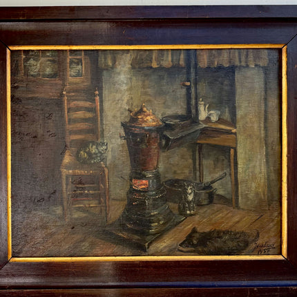 1937 Interior Oil Painting "Cooking Pot" Artwork Holland Art Shop