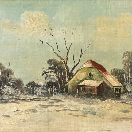 Detailed Winter Landscape Oil Painting "Snowy Cottage" Vintage Artwork Holland Art Shop