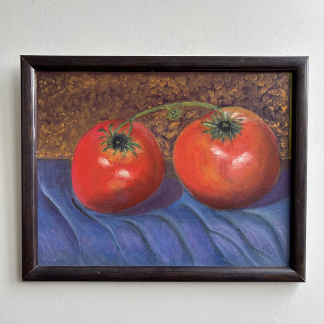 Handcrafted Still Life Oil Painting "Two Tomatoes" Vintage Small Art Holland Art Shop