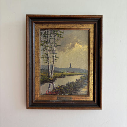 Refined Landscape Oil Painting "Birch Tree" Handcrafted Small Artwork Holland Art Shop