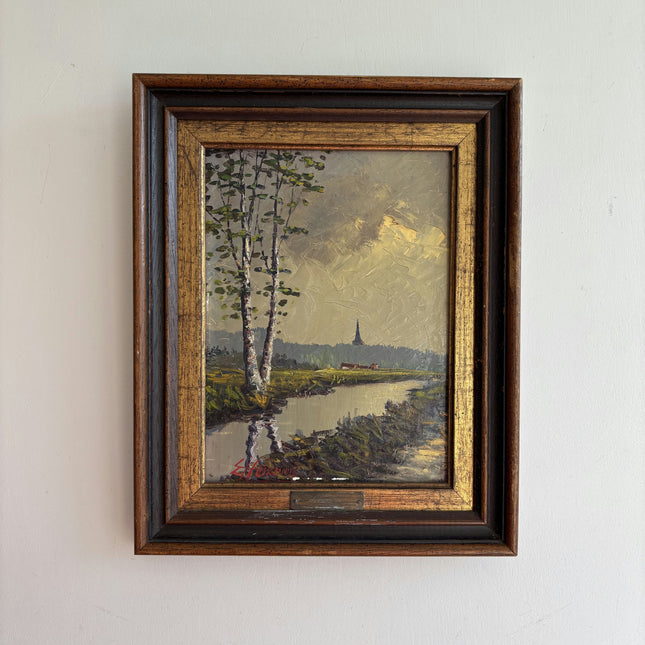 Refined Landscape Oil Painting "Birch Tree" Handcrafted Small Artwork Holland Art Shop