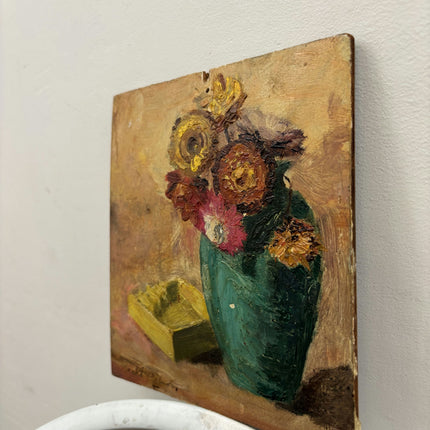 Expressive Still Life Oil Painting "Green Vase" Timeless Small Artwork Holland Art Shop