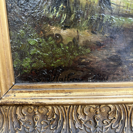1881 Antique Landscape Oil Painting "Gilded Frame" Small Artwork Holland Art Shop