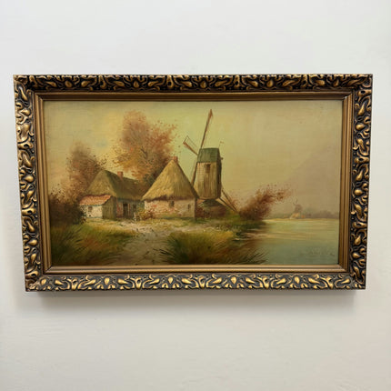 Elegant Landscape Oil Painting "Thatched Roofs" Handcrafted Large Art Holland Art Shop