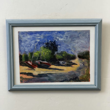 Vintage Seascape Acrylic Paint "Wooden Frame" Original Small Artwork Holland Art Shop