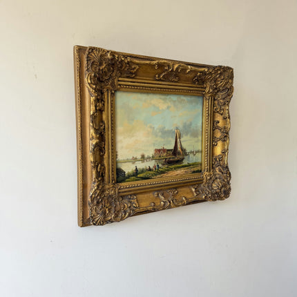 Expressive Harbor Scene Oil Painting "Gilded Frame" Elegant Small Artwork Holland Art Shop