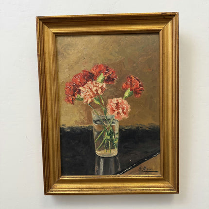 Timeless Floral Still Life Oil Painting "Carnation Vase" Rustic Small Art Holland Art Shop