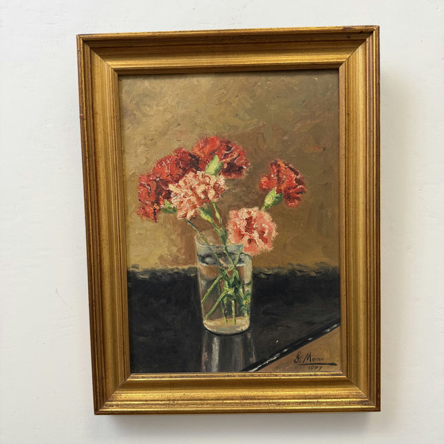 Timeless Floral Still Life Oil Painting "Carnation Vase" Rustic Small Art Holland Art Shop