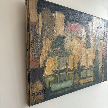 Vintage Harbor Scene Oil Painting "Rowboats Cluster" Expressive Artwork Holland Art Shop