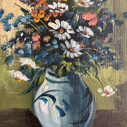 Vintage Floral Still Life Oil Painting "Blue Vase" Original Small Art Holland Art Shop