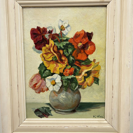 Traditional Flowery Still Life Oil Painting "Flower Vase" Vintage Small Art Holland Art Shop