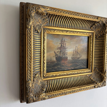 Antique Seascape Oil Painting "Gilded Frame" Elegant Small Artwork Holland Art Shop