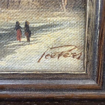 Refined Winter Landscape Oil Painting "Two Figures" Expressive Small Artwork Holland Art Shop
