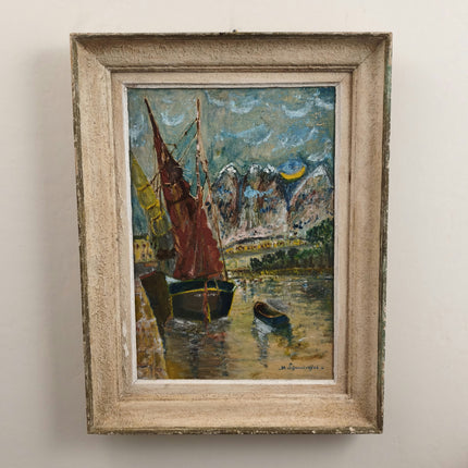 Original Harbor Scene Oil Painting "Blue Signature" Timeless Art Holland Art Shop