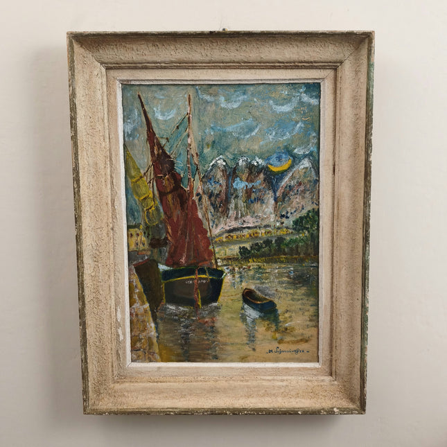 Original Harbor Scene Oil Painting "Blue Signature" Timeless Art Holland Art Shop