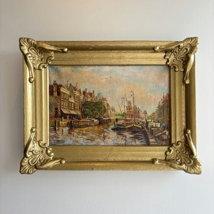 Traditional Harbor Scene Oil Painting "Gilded Frame" Detailed Artwork Holland Art Shop
