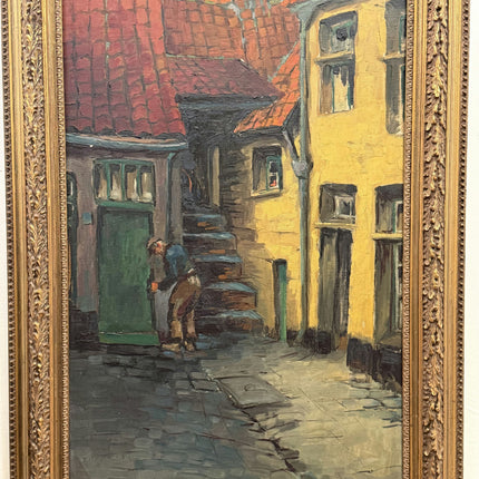 Original Cityscape Oil Painting "Yellow House" Classic Large Art Holland Art Shop