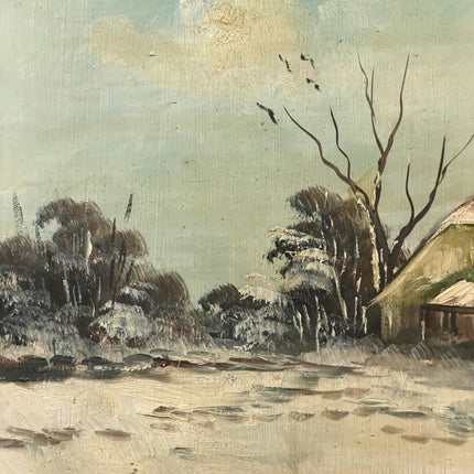 Detailed Winter Landscape Oil Painting "Snowy Cottage" Vintage Artwork Holland Art Shop