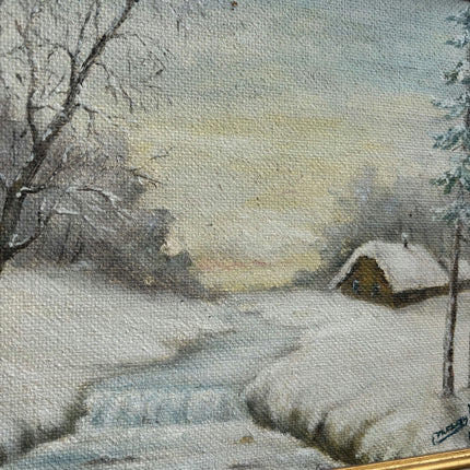 Traditional Winter Landscape Oil Painting "Snowy Cottage" Original Art Holland Art Shop