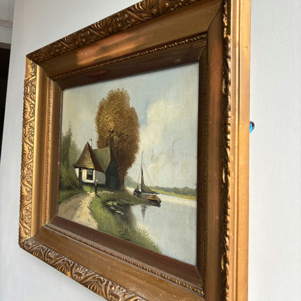 Detailed Landscape Oil Painting "Thatched Cottage" Original Artwork Holland Art Shop
