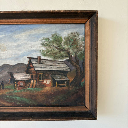 Vintage Interior Oil Painting "Log Cabin" Authentic Small Art Holland Art Shop