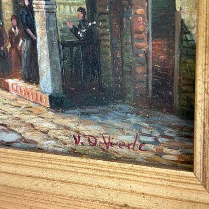 Rustic Cityscape Oil Painting "Gilded Frame" Authentic Small Art Holland Art Shop