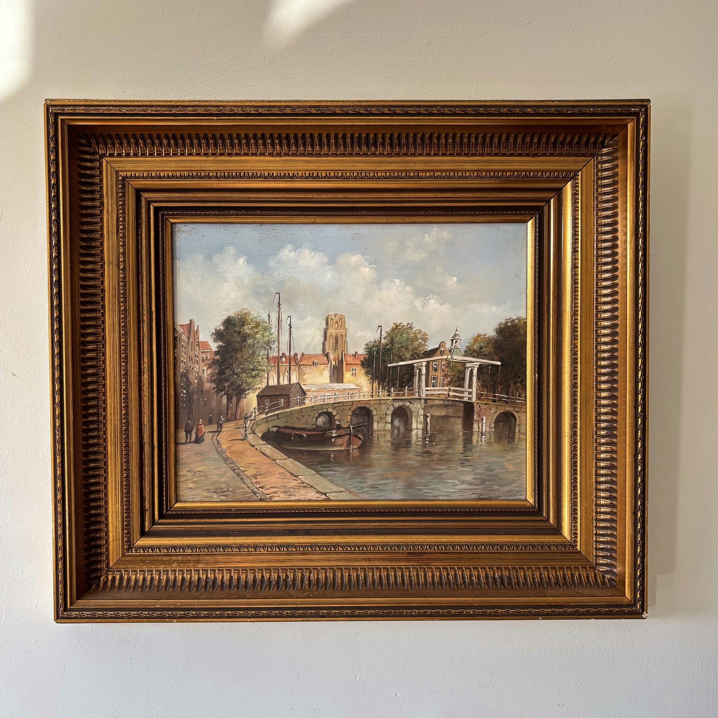 Expressive Oil Painting Cityscape "Stone Bridge" Vintage Medium Art