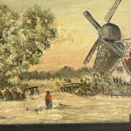 Refined Landscape Oil Painting "Windmill Scene" Vintage Small Artwork Holland Art Shop