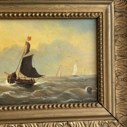 Antique Seascape Oil Painting "Sailing Boat" Timeless Small Artwork Holland Art Shop