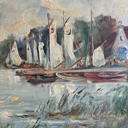 Vintage Harbor Scene Oil Painting "Sailboats Cluster" Timeless Artwork Holland Art Shop