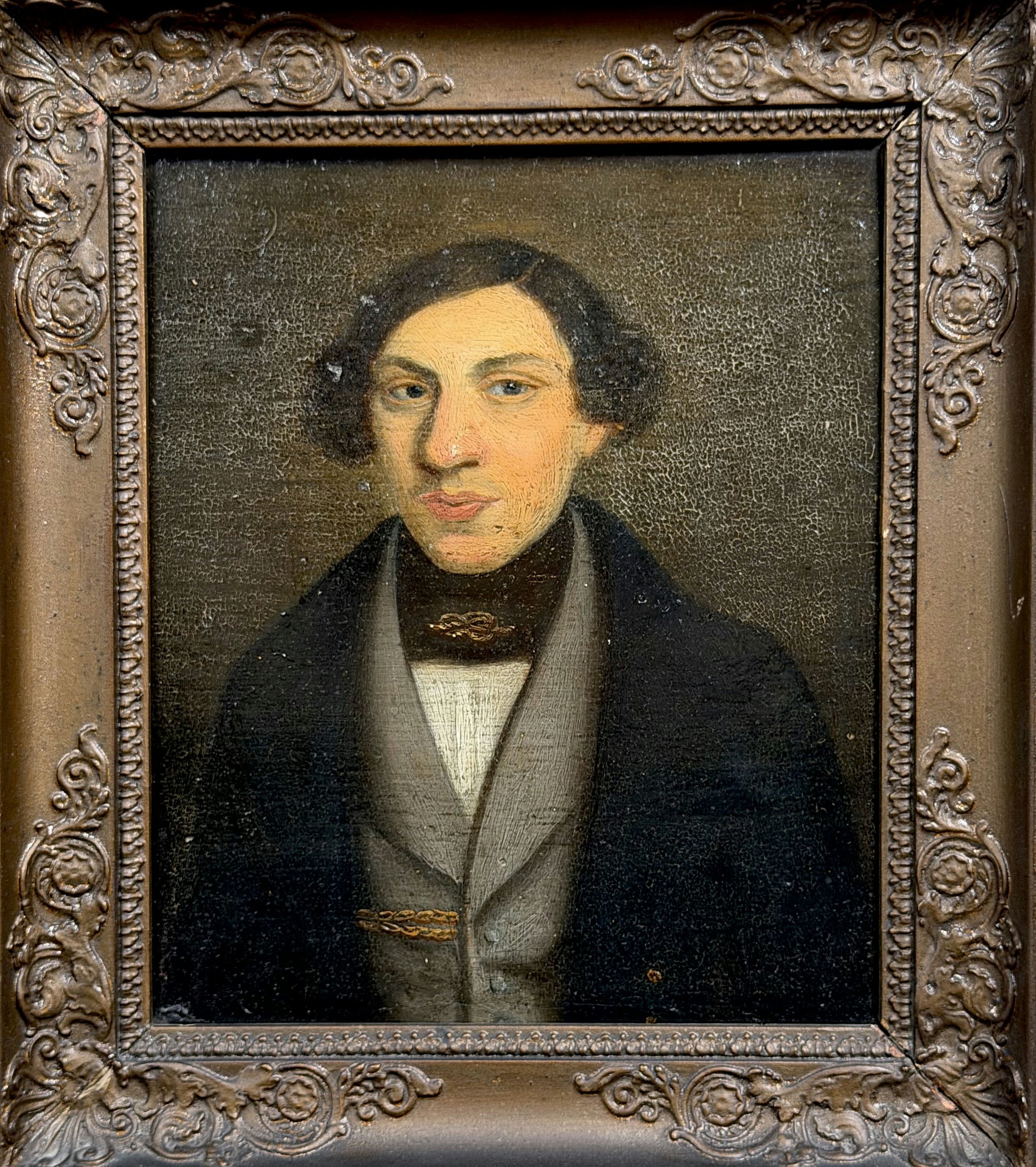 1850 Antique Portrait Oil Painting 