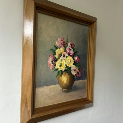 Timeless Floral Still Life Oil Painting "Golden Vase" Authentic Artwork Holland Art Shop