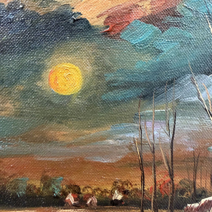 Expressive Winter Landscape Oil Painting "Full Moon" Refined Small Artwork Holland Art Shop