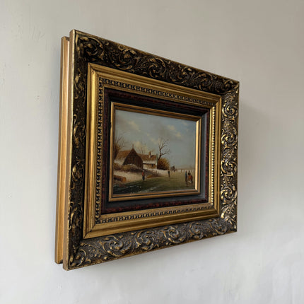 Detailed Winter Landscape Oil Painting "Gilded Frame" Refined Small Art Holland Art Shop
